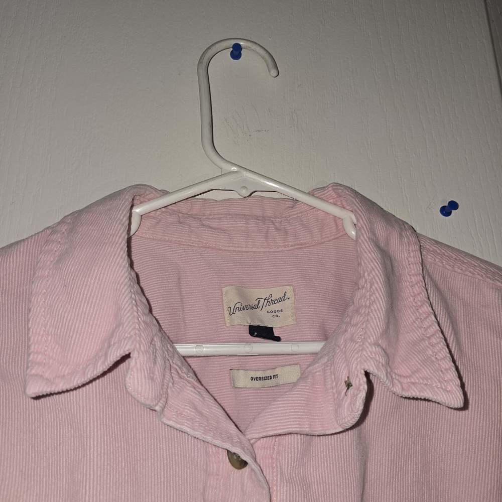 Oversized FIT Thread Light Pink Corduroy Button-Up Shirt